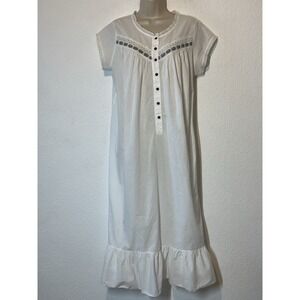 Erika Taylor White Cotton Nightgown Sz MCottagecore Prairie Blue Gingham Detail